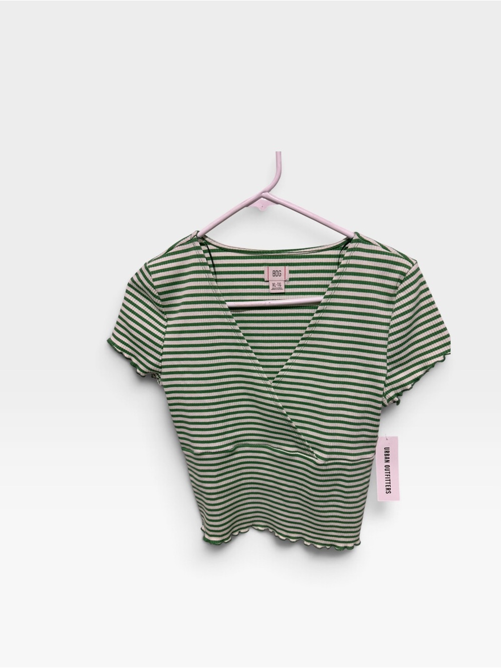NWT BDG Green and White Striped Wrap-Front Women Top XL Urban Outfitters